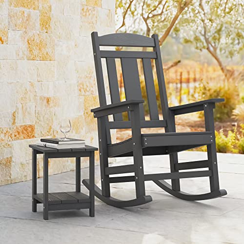 LUE BONA Rocking Chair Outdoor, Weather Resistant Poly Plastic Rocker Chairs, 350lb Heavy Duty, Oversized Porch for Adult, High Back Smooth Chairs Outdoor & Indoor, Black