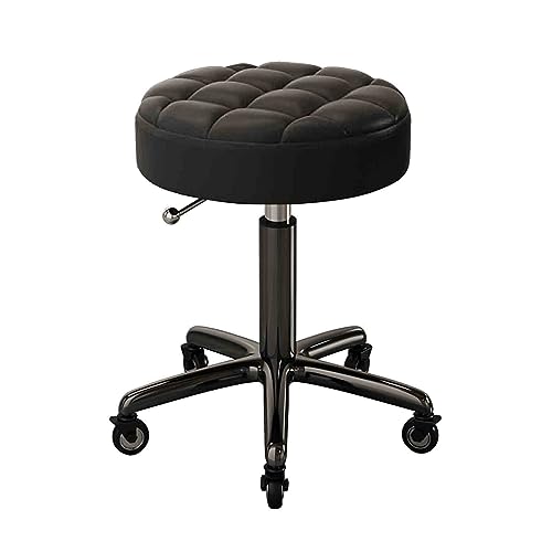 360° Swivel Rolling Stool, Height Adjustable Round Salon Chair On Wheels, Metal High Stool with SGS Heavy Hydraulic Air Rod for Kitchen, Bar, Office, Massage, Clinic Work Stool