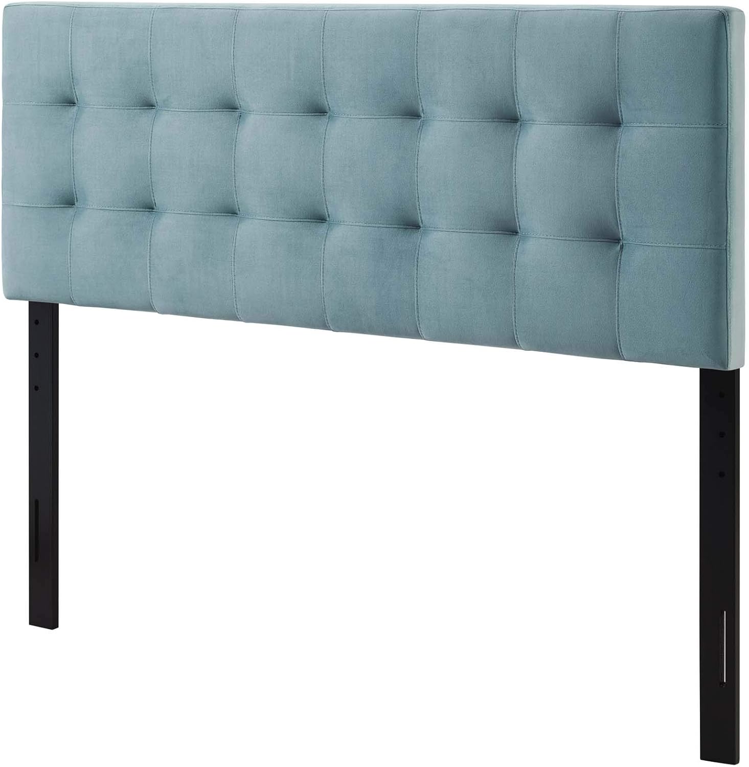 Contemporary Modern Urban Designer Bedroom Queen Size Tufted Headboard, Velvet Fabric, Light Blue