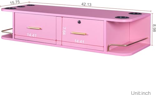 Barber Salon Station Wall Mount Hair Styling Salon Equipment Set with Locking Storage Drawer & Hair Dryer Holder & Side Cubbys, Makeup Vanity Dressing Table, Hair Stations Compatible with Beauty Spa,