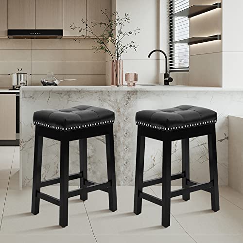 CangLong Upholstered Counter Height Stools French Country Barstool for Kitchen,Dressing Table&Bar,Taupe 2 Pack