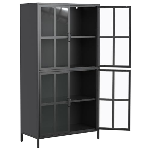 Metal Storage Cabinet with Glass Doors, 4-Shelf Display Cabinet, Adjustable Shelves, Anti-Tipping, 63