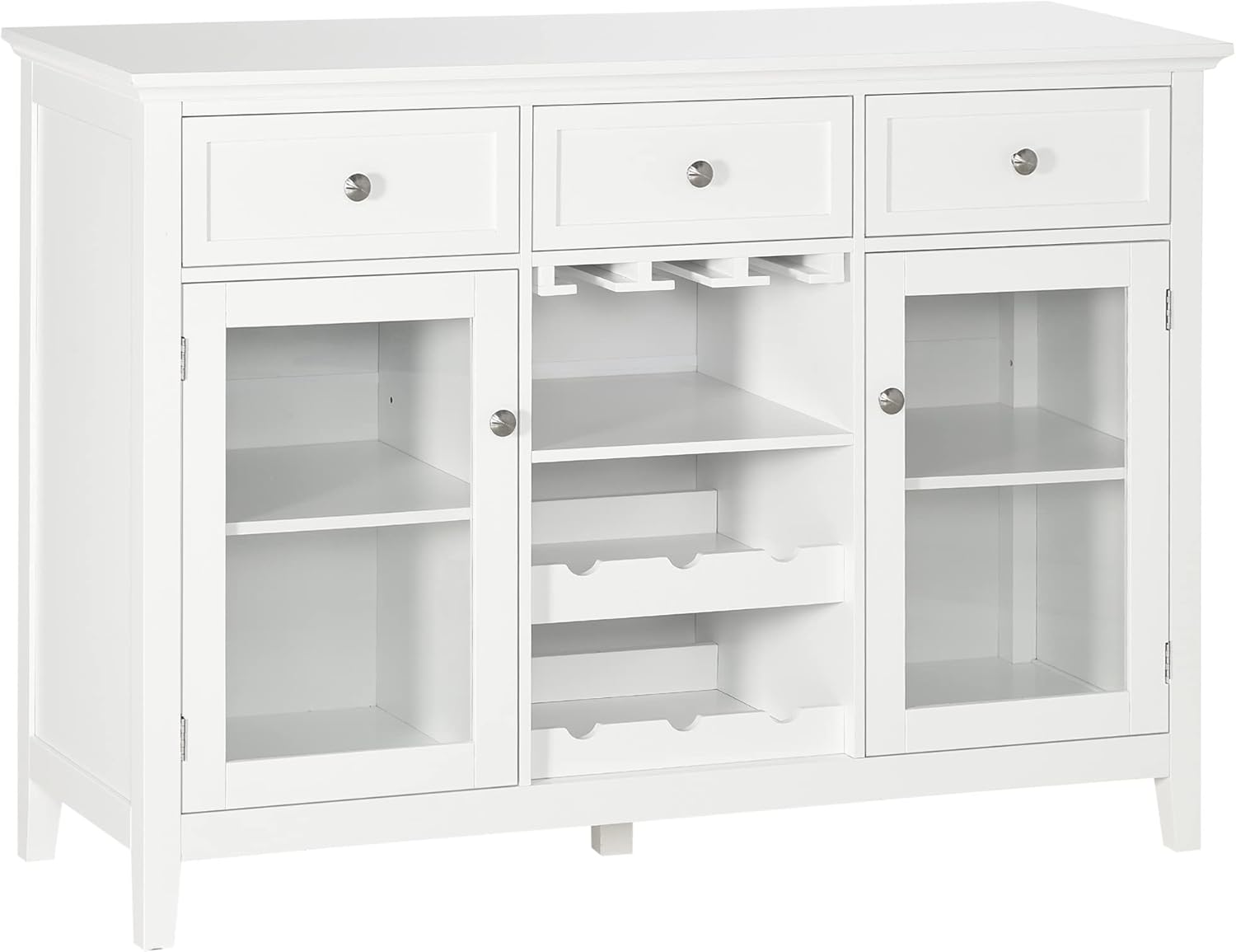 HOMCOM Coffee Bar Cabinet with 3 Drawers, 6-Bottle Wine Rack, Stemware Racks, Glass Door, Sideboard Buffet Cabinet, Wine Cabinet, White