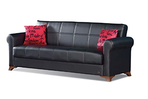 Empire Furniture USA Harlem Collection Convertible Sofa Bed with Storage Space and Includes 2 Pillows, Black