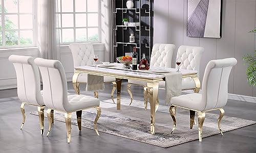 Dining Chairs, Black Velvet Upholstered Dining Room Chairs Set of 6, Crystal Decor Button Tufted Dining Chairs with Gold Mirror Cabriole Legs