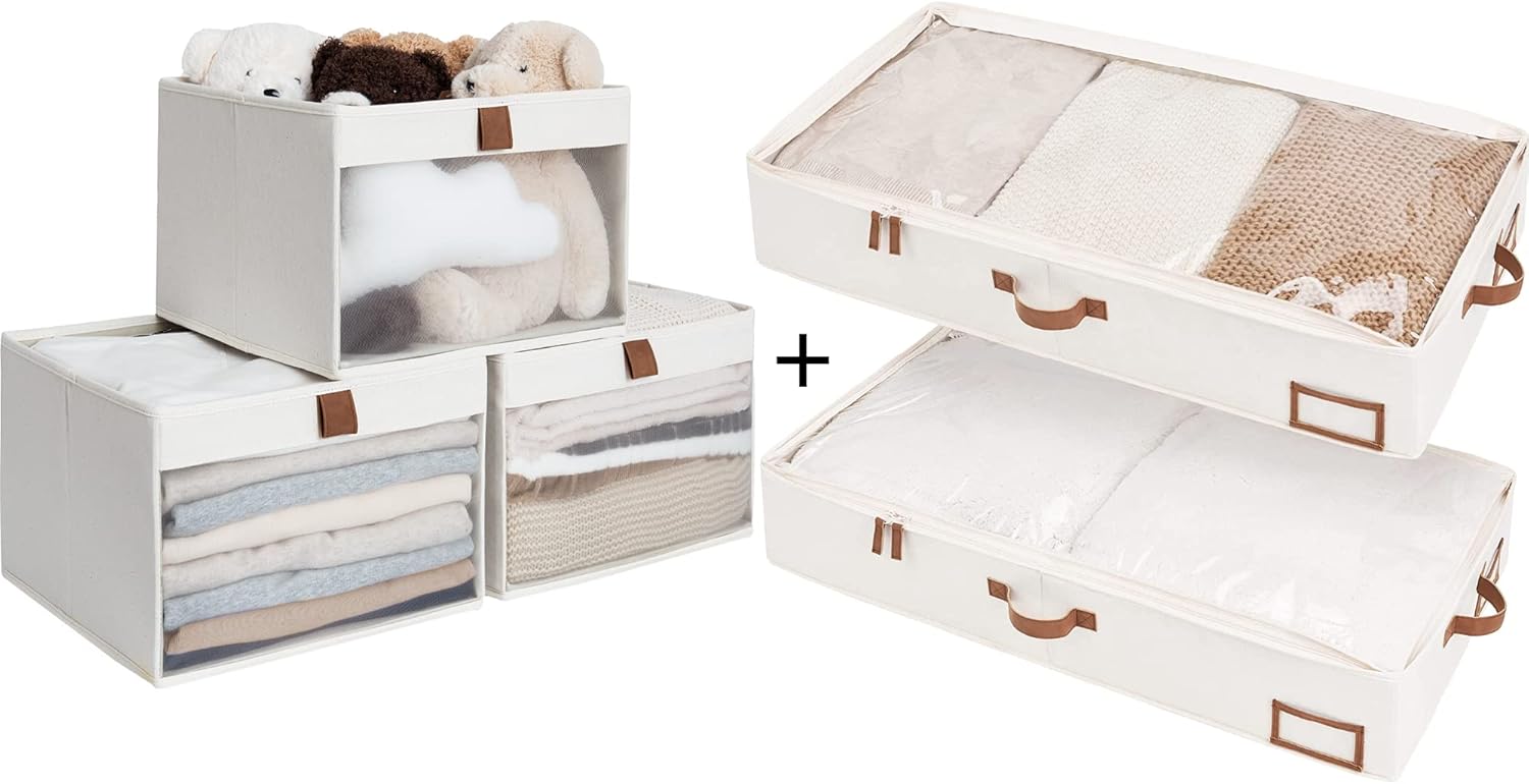 StorageWorks Closet Storage Bins with Clear Window 3 pack, Underbed Storage Box, Under Bed Clothes Organizer With Sturdy Structure and Ultra Thick Fabric 2 pack