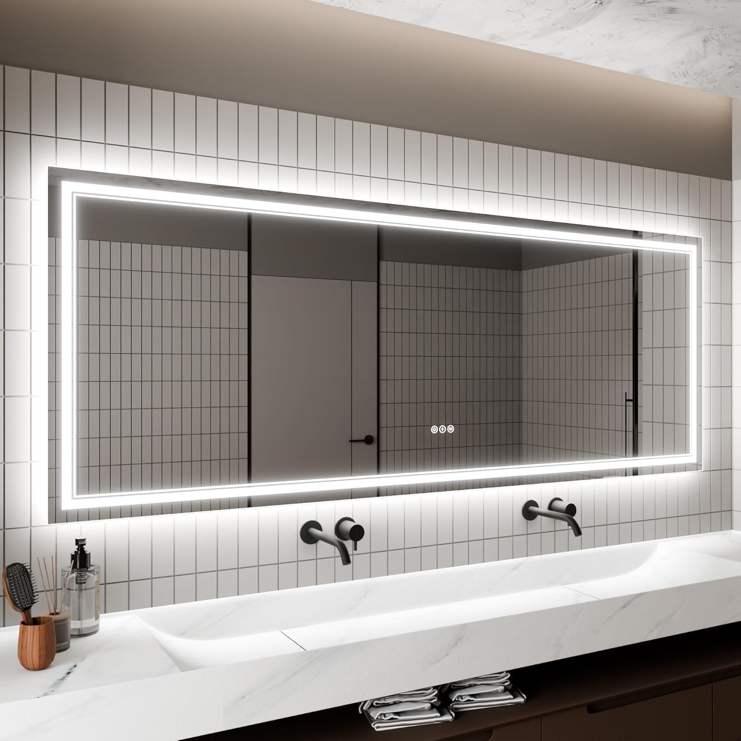 LED Bathroom Mirror, Mirrors for Wall with Smart Touch Button, Anti-Fog, Memory Function, Stepless Dimmable Makeup Mirror 32x84 inch Bathroom Vanity Mirrors with Lights(Horizontal/Vertical)