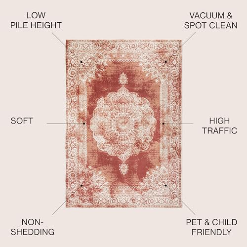 JONATHAN Y MDP403G-4 Rosalia Cottage Medallion Indoor Area Rug, Vintage, Bohemian, Transitional, Bedroom, Kitchen, Living Room, Easy-Cleaning, Non-Shedding, 4 X 6, Ivory/Blue