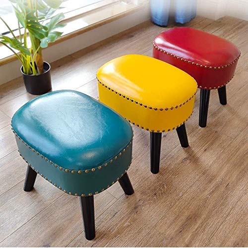 Fashion Creative Shoe Stool Solid Wood High Stool Household Oval Footstool (Color:Fluorescent Blue,Size:30x40x35cm)