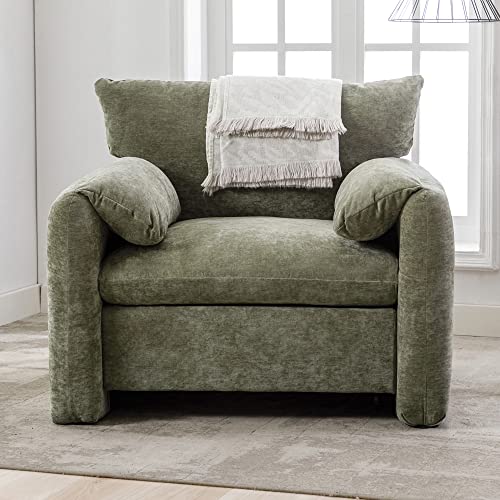 Modern Style Chenille Oversized Accent Single Sofa Chair, Velvet Fabric Living Room Armchair Lounge Chair for Bedroom Lounge Parlor Hotel Lobby (Cream + Chenille)