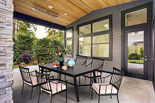 PHI VILLA 9 Pcs Outdoor Patio Dining Set, Outdoor Patio Furniture Set for 6-8 People， Patio Conversation Set with Expandable Rectangular Table and Cushioned Metal Chairs for Yard, Deck, Garden