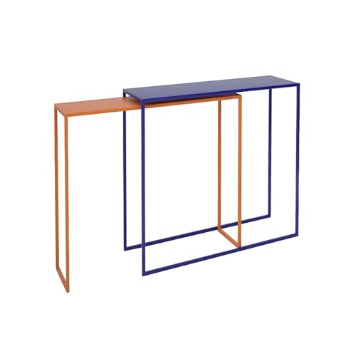 Console Table, Industrial Hallway Table for Entryway, Narrow Long Hallway/Entryway Table, Entrance Table Geometric Metal Frame, for Kitchen Entryway Living Dining Room(Color:Pink+Light Blue)