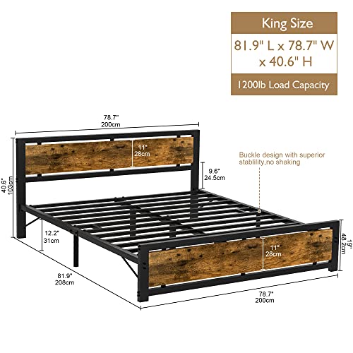Full Size Bed Frame with Wood Headboard, Platform Bed Frame Full Size with 12 Heavy Duty Metal Steel Slats, No Box Spring Needed, Easy Assembly, Non-Slip Free Noise-Brow
