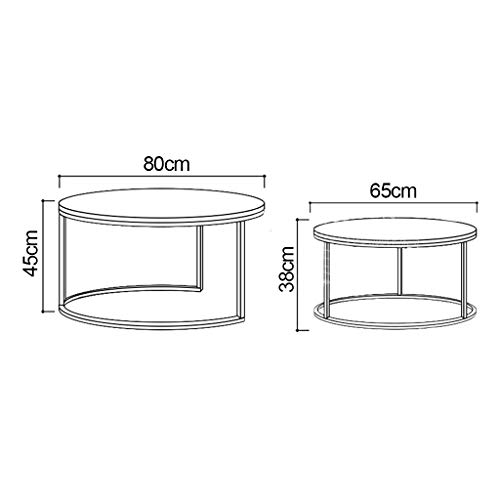 Set of 2 Round Nesting Coffee Table Sofa Side End Table Living Room Modern Scandinavian, Wood and Metal, White Finish