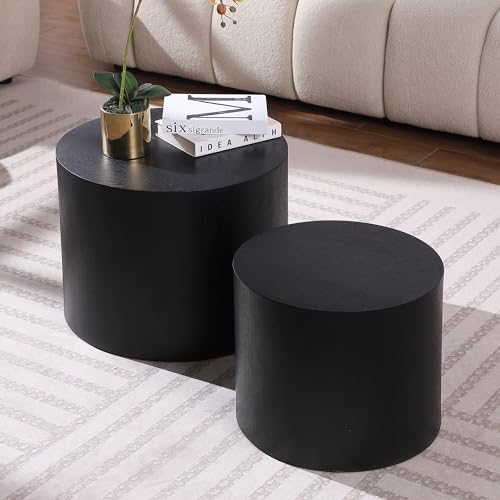HMFULE Nesting Coffee Table Set of 2， Round Coffee Table Side Table End table for Small Spaces Living Room Bedroom Balcony Office, White