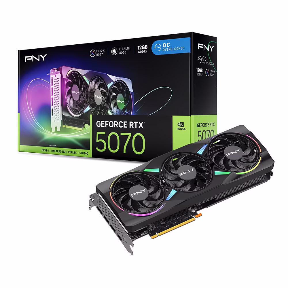 PNY GeForce RTX™ 5070 EPIC-X ARGB™ Overclocked Triple Fan GPU DLSS4
