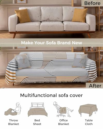 Couch Cover for 3 Cushion Cover, Abstract Leaves Lines Geometric Natural Patterns Ombre Green Washable Sofa Covers with Tassel Sectional Sofa Slipcovers Furniture Protector for Dogs Pets, 71