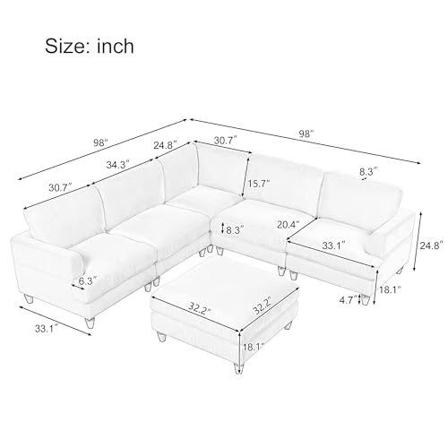 U-Shaped Reversible Modular Sectional Sofa with Movable Ottoman and Chaise Sets, 5 Seater Velvet Upholstered Convertible Sleeper Sofa Bed, Button Tufted Leisure Lounge Sofabed for Apartment Office
