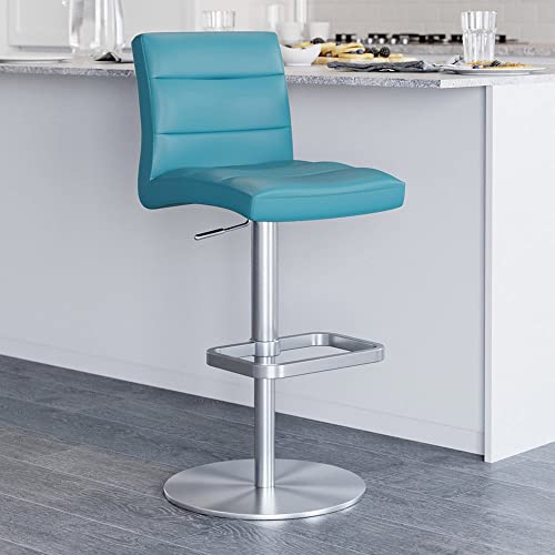 Zuri Furniture Modern Adjustable Height Black Lush Bar Stool with Brushed Square Base