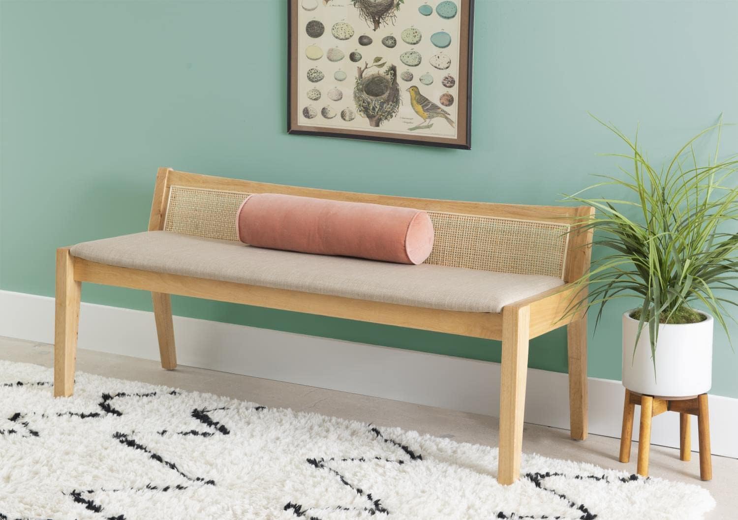 Nassau Rattan Cane Bench with Back, Beige