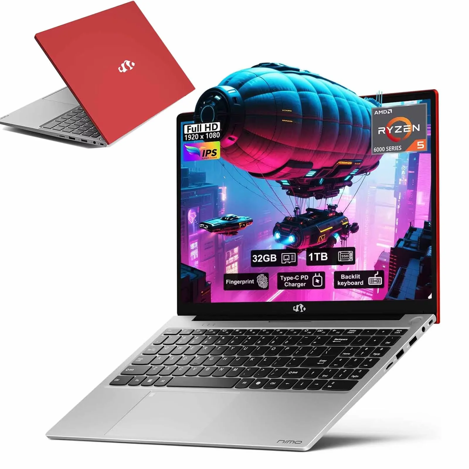 15.6 Business-gaming-Laptop 6-Cores AMD Ryzen 5 6600H 660M 6nm GPU 32GB DDR5 1TB SSD(Beat i5-12450H up to 4.5GHz)100W Type-C FHD IPS Laptop-Computer with Fingerprint Backlit Keyboard WiFi5 Win11