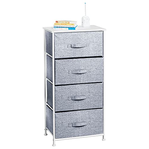 mDesign Tall Dresser Storage Tower Stand with 4 Removable Fabric Drawers - Steel Frame, Wood Top Organizer for Baby, Kid, and Teen Bedroom, Nursery, Playroom, or Dorm - Lido Collection - Navy Blue
