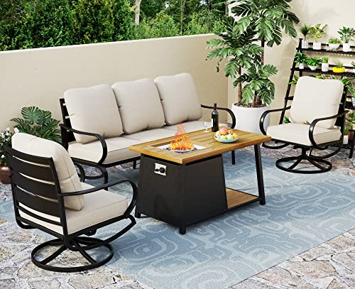 PHI VILLA Patio Furniture Conversation Set for 2, Deluxe Outdoor Patio Set with 2 Stable Padded Sofa Chair