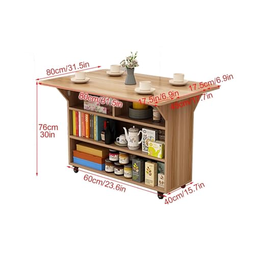 Folding Dining Table Versatile Dinner Table with 2 Tiers of Lockers,2 Shelves,Movable Kitchen Table Extendable Versatile Table Space Saving Foldable in 3 Forms,for Small Space Dining Room Kitchen ( Co