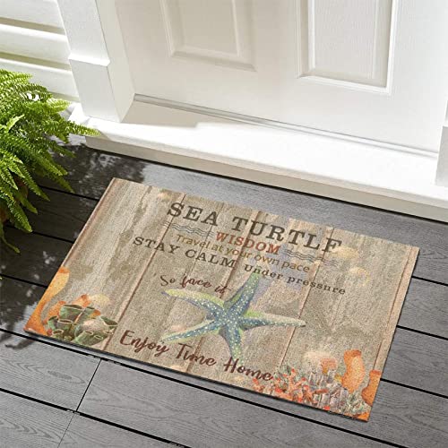 Nautical Beach Ocean Theme Underwater Octopus Coir Fiber Welcome Door Mat 24x36in Beach Coastal Tropical Theme Outdoor Welcome Mat Personalized Doormat for Front Porch Indoor Home Decor