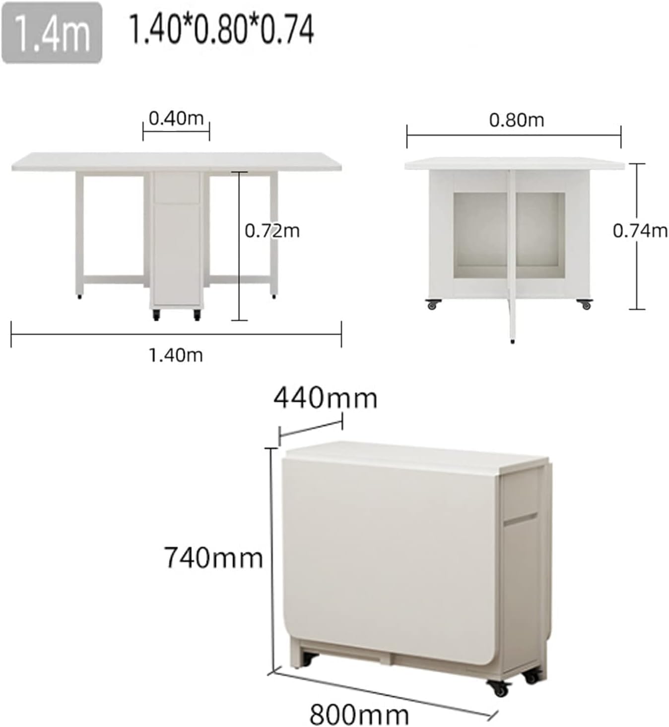 Space Saving Drop Leaf Dining Table Set with 6 Chairs and Storage Drawer - Extendable, Multifunctional Mobile Kitchen Table for Home Living Room and Restaurant