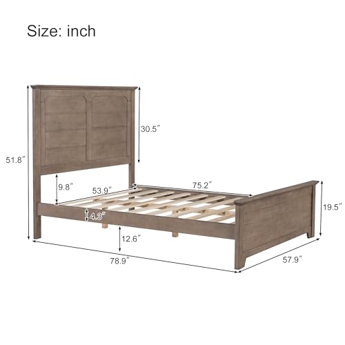 Merax Platform Bed, Full Size Farmhouse Style Wooden Bed Frame with Panel Design Headboard and Footboard for Teenager, Wood Slat Support, No Box Spring Needed, Easy Assembly, Ash Brown