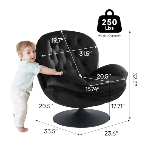 Velvet Swivel Accent Chair with Ottoman Set, Modern Tufted Armchair with Footrest for Living room, Reading TV Chairs for adults, Comfy Chaise Lounge Chairs with 360 Degree Swiveling for bedroom, Black