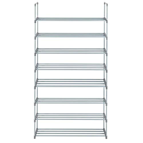 Metal Tube Free Standing Shoe Rack, Shoes Organizer Home Storage Shelves for Entryway Hallway Closet (Grey, 8-Tiers)