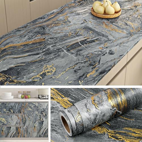 Livelynine 36 Inch Extra Wide Gold Black and White Marble Countertop Contact Paper Waterproof Peel and Stick Countertops for Kitchen Bathroom Counter Top Covers Self Adhesive Wallpaper Thick 197 Inch