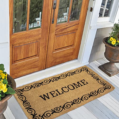 Landia Home Front Door Mat with Welcome Design, 100% Pure Coconut Coir, Indoor and Outdoor Entrance Use, 36