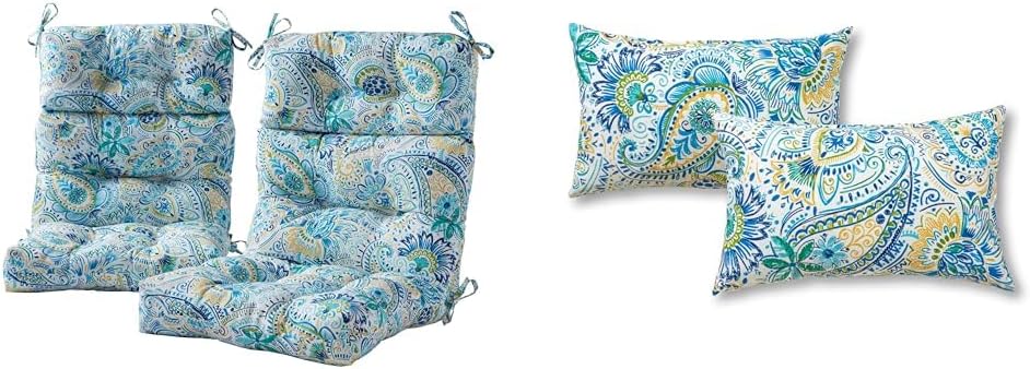 Greendale Home Fashions Outdoor 44 x 22-inch High Back Chair Cushion 2 Count and Rectangle Throw Pillow 2 Count Paisley