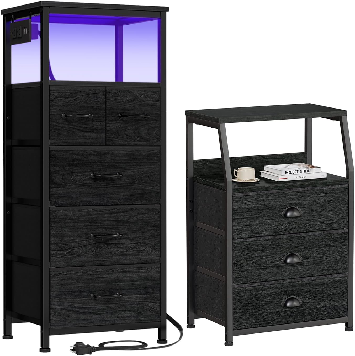 3 Drawer Dresser and LED Dresser with Charging Station