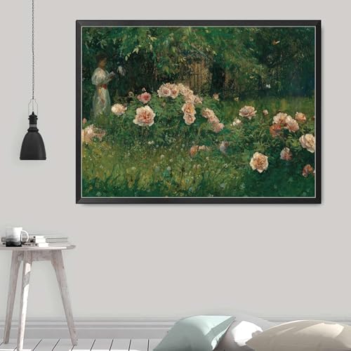 HSCFWYLN Poster Decorative Canvas Painting Vintage Portrait Painting Woman near Lake Rustic Print Female Portrait Living Room and Bedroom Decoration 16x24inch Metal Frame