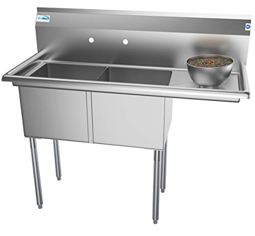 KoolMore 2 Compartment Stainless Steel NSF Commercial Kitchen Prep & Utility Sink with 2 Drainboards - Bowl Size 15