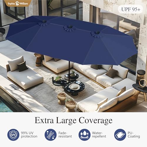 Sophia & William 15 ft Extra Large Patio Umbrella with Base Included, Rectangular Outdoor Umbrella Heavy Duty, Market Umbrella Double-sided Fade Resistant for Pool Garden Backyard, Maillard Brown