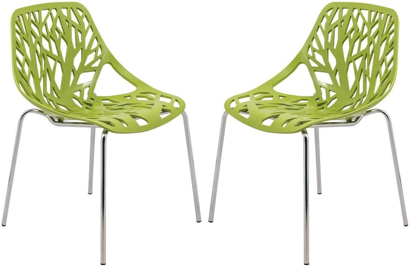 Coastal Charm Modern Dining Chair with Chromed Legs - Set of 2, Green/Chrome Finish, Stackable Chairs, 31