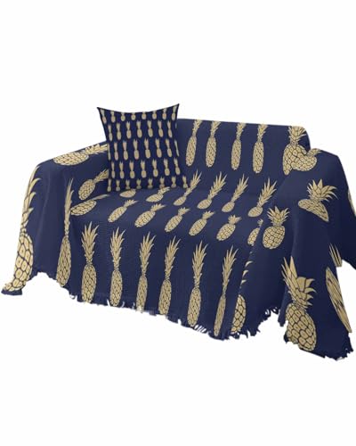 Pineapple Yellow Sofa Cover Couch Covers for 3 Cushion Couch Throw Couch Cover with Tassel Soft Sofa Slipcover Modern Summer Fruits Texture White Couch Furniture Protector for Dog Pet 71