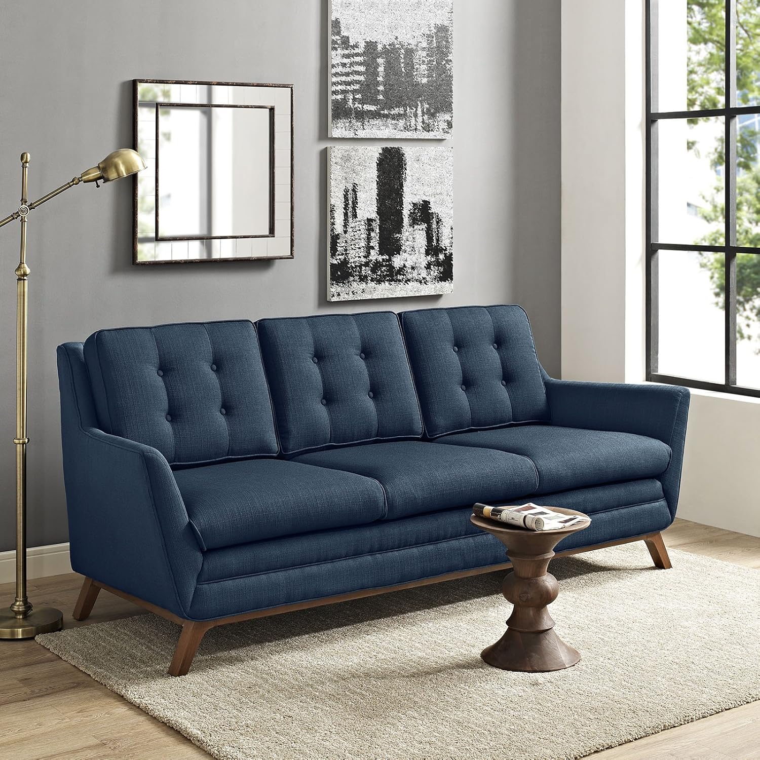 Modern Contemporary Fabric Sofa, Navy, Fabric