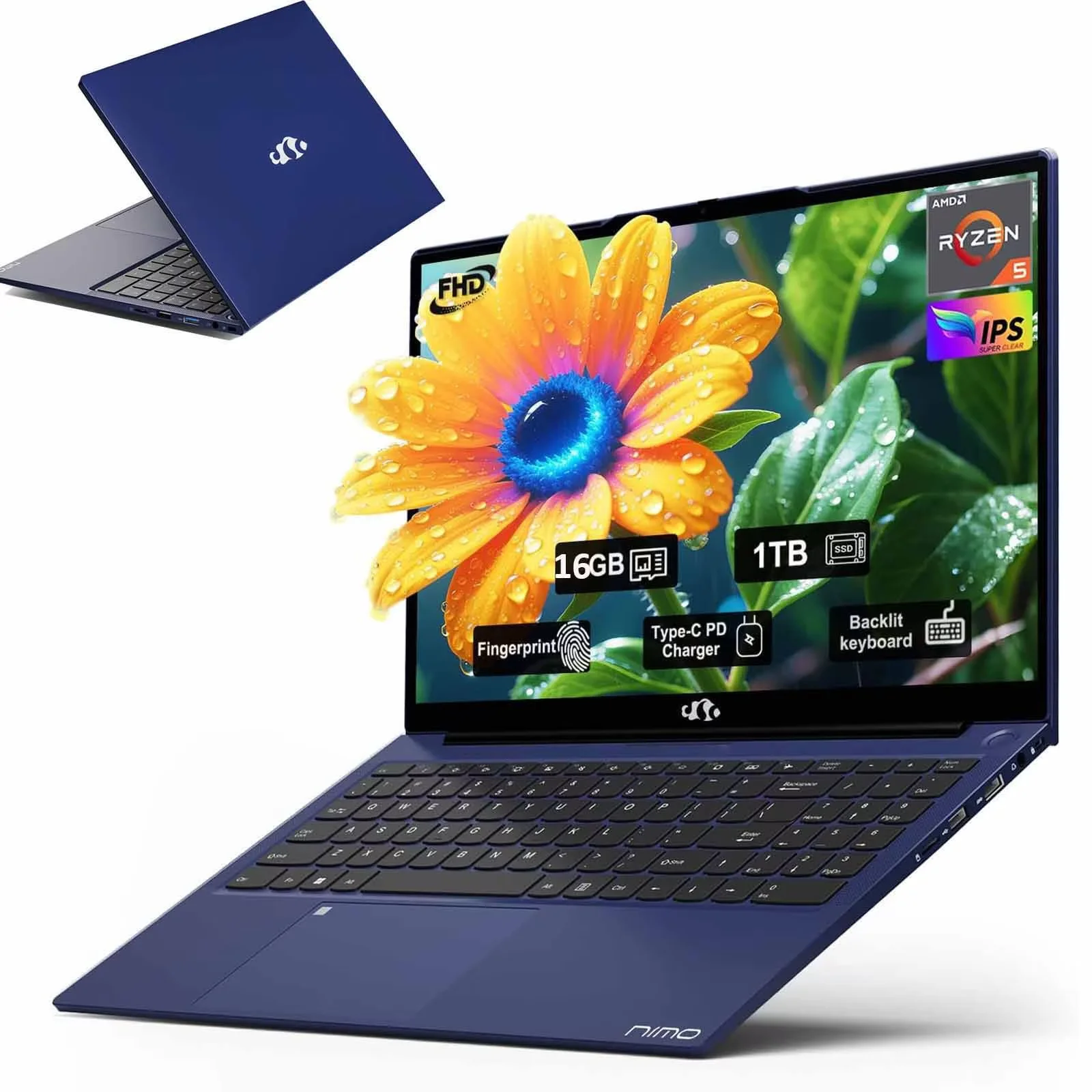 15.6" IPS FHD-Gaming-Laptop, AMD Ryzen 5 6600H 6-Cores 660M GPU 16GB DDR5 RAM 1TB SSD(Beat i7-1165G7, Up to 4.5GHz) Computer with 100W GaN Type C Fingerprint Backlit Keyboard Win 11