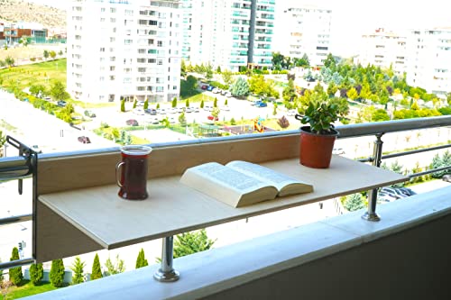 Balcony Bar Table for Railings, Balcony Folding Deck Table, Wooden Adjustable Hanging Deck Table for Patio, Apartment, Garden (Walnut, 59