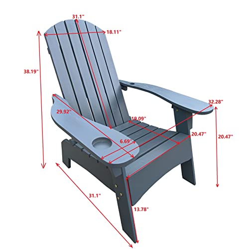 Wood Adirondack Chair Weather Resistant with Cup Holder, Fire Pit Chairs with Umbrella Hole, Outdoor Patio Chairs with Backrest ＆ Wide Armrest for Garden Backyard Lawn Deck Porch(Black)
