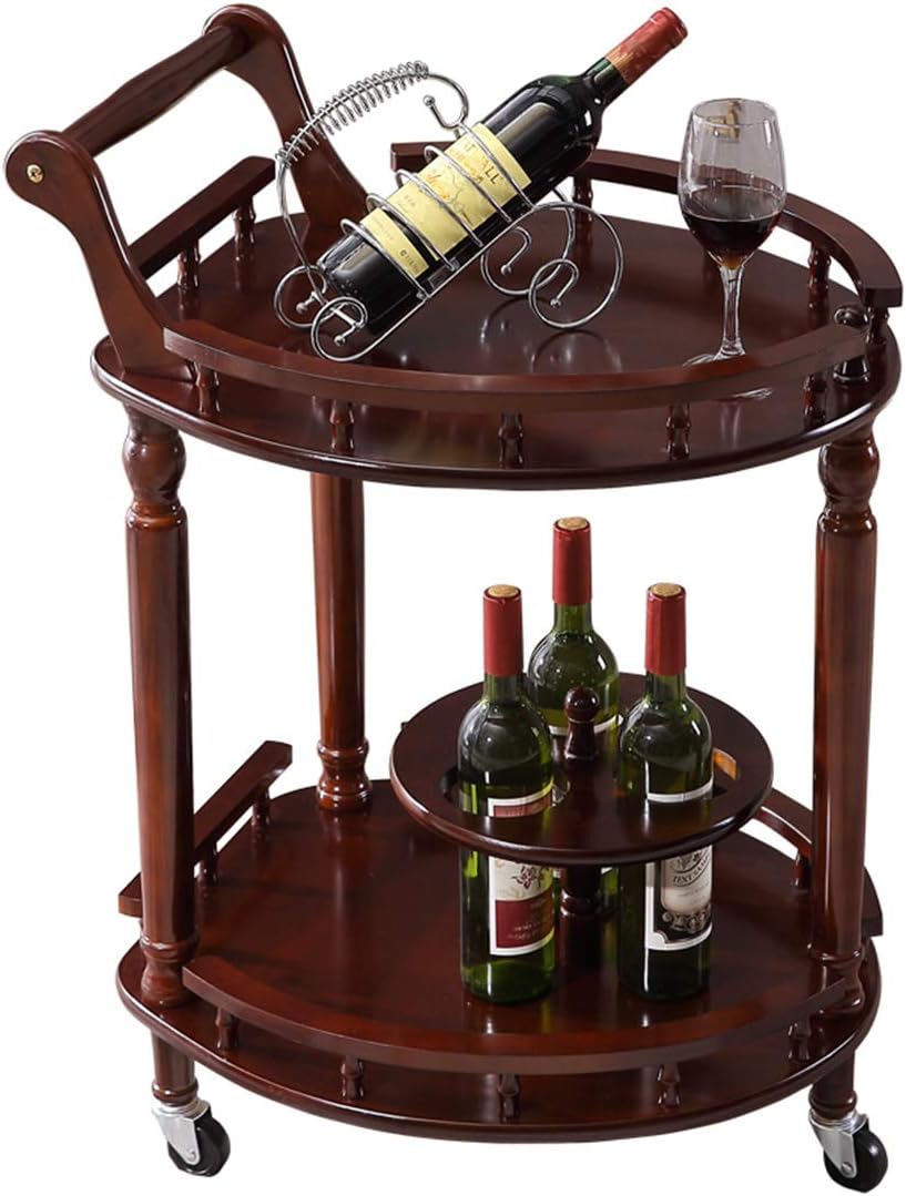 Serving Cart Kitchen Trolley Cart,Rolling Utility Storage Kitchen Cart,Home Commercial 2-Tier Rolling Cart w/Wheels Handle Bottle Holder Guard Rails (Serving Bar Car)