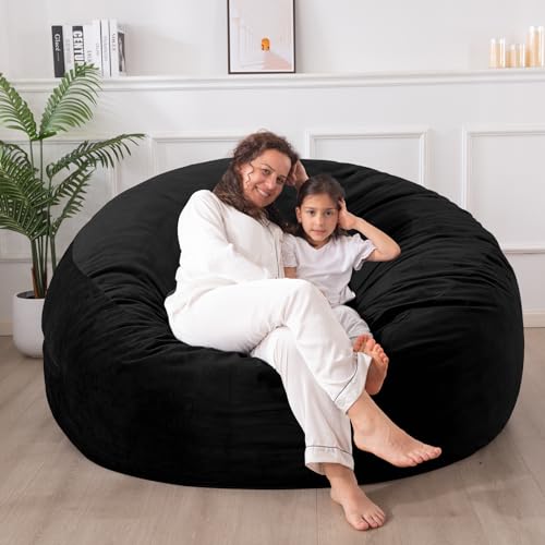 [Removable Outer Cover] Large Bean Bag Chair: 4 ft Memory Foam Bean Bag Chairs for Adults/Kids,Bean Bag Chair with Filler Included,Soft Faux Fur Fabric,Machine Wash,Ink Black,4 Foot