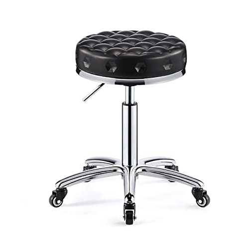 Round Rolling Swivel Stool on 5 Wheels Adjustable Height 16.9-22.05in Upholstered Seat Covered PU Leather Waterproof 360° Rotating Chair for Beauty Massage Salon (Wine Red)