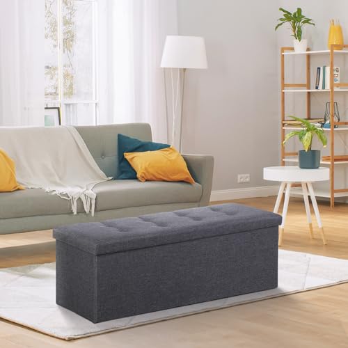 ZENY 43.3 inches Folding Storage Ottoman Bench Storage Chest Footrest with Foam Padded Seat, Great for Bedroom, Entryway and Living Room, Holds up to 660 lb (Grey)